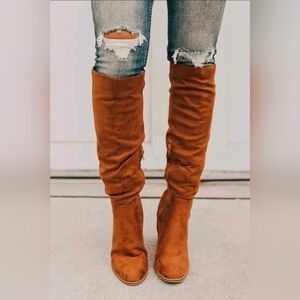 Low Heel to the Knee Faux Suede Brown Slouchy Boots size 35